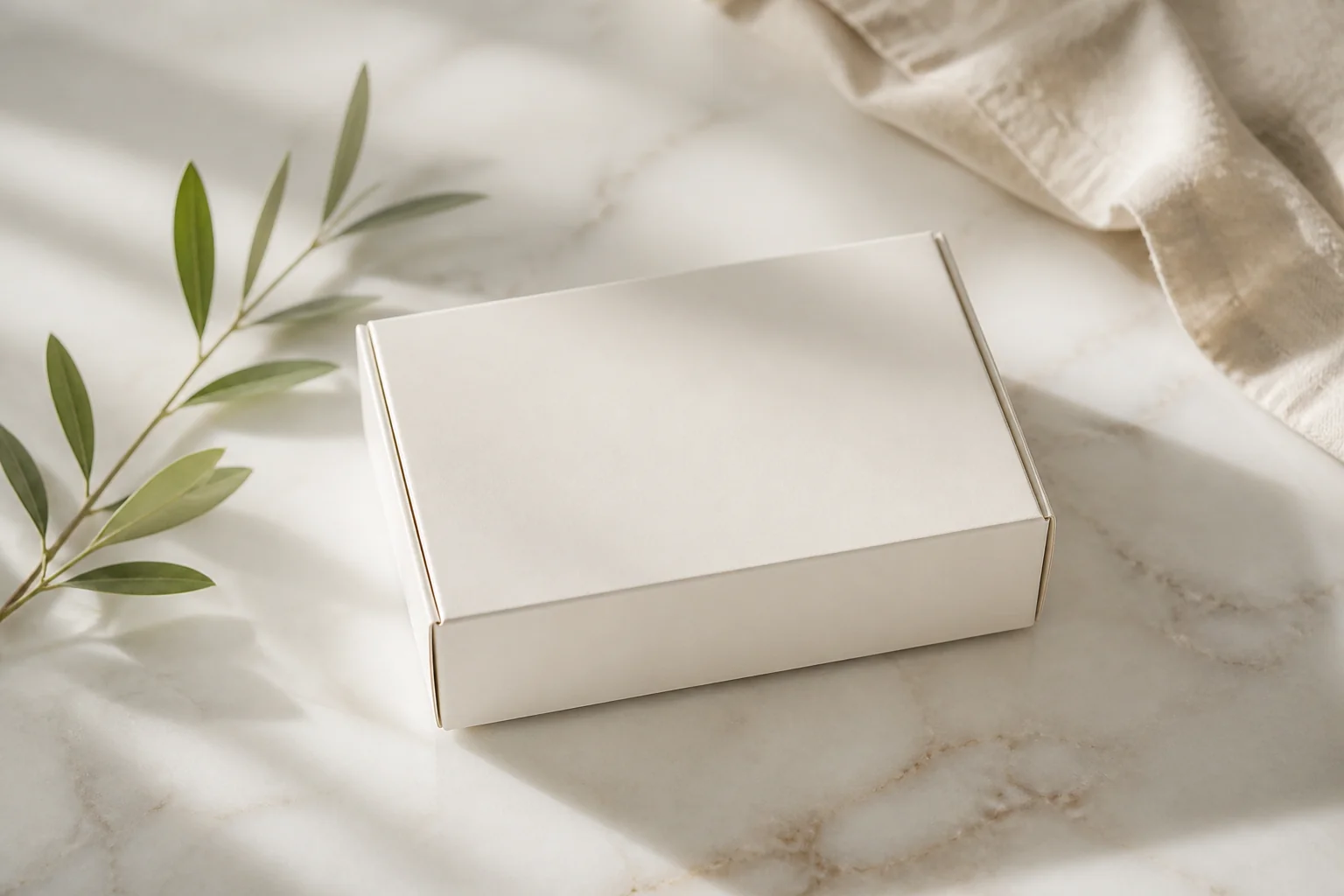 White product box on marble surface